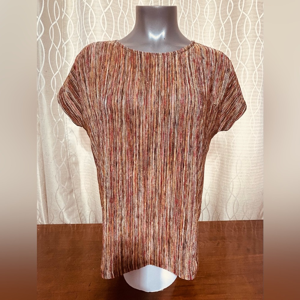 Tanjay Petite M Striped Multicolor Women's Short Sleeve, Scoop Neck Top